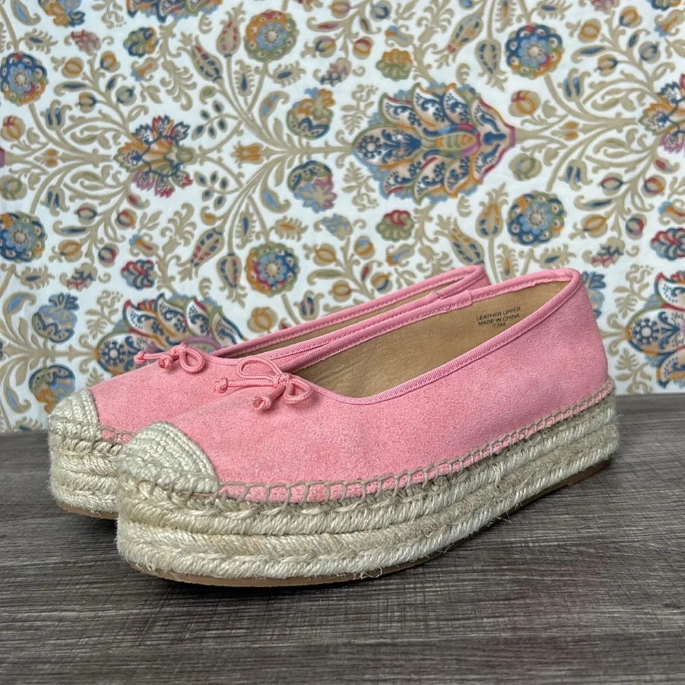 Talbots Pink‎ QUINN SUEDE PLATFORM ESPADRILLES Slip-On Bow Tie Shoes 7.5W